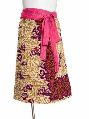 Urban Nomad 100% Silk Reversible Wrap Skirt – Boho Patchwork  Size Adjustable OS